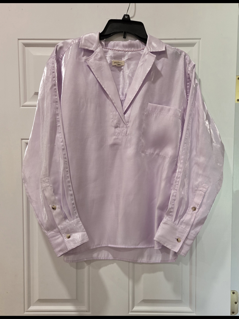 Anthropologie Pilcro Chic Satin Popover Blouse In Iridescent Lilac